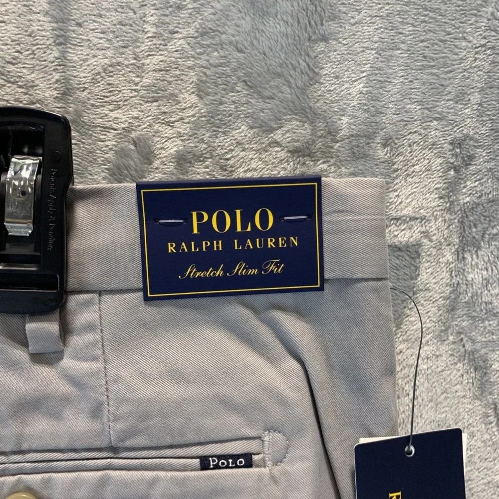 Polo Ralph Lauren Men's Shorts 42 Slim Stretch Gray Chino‎ Flat Front Preppy